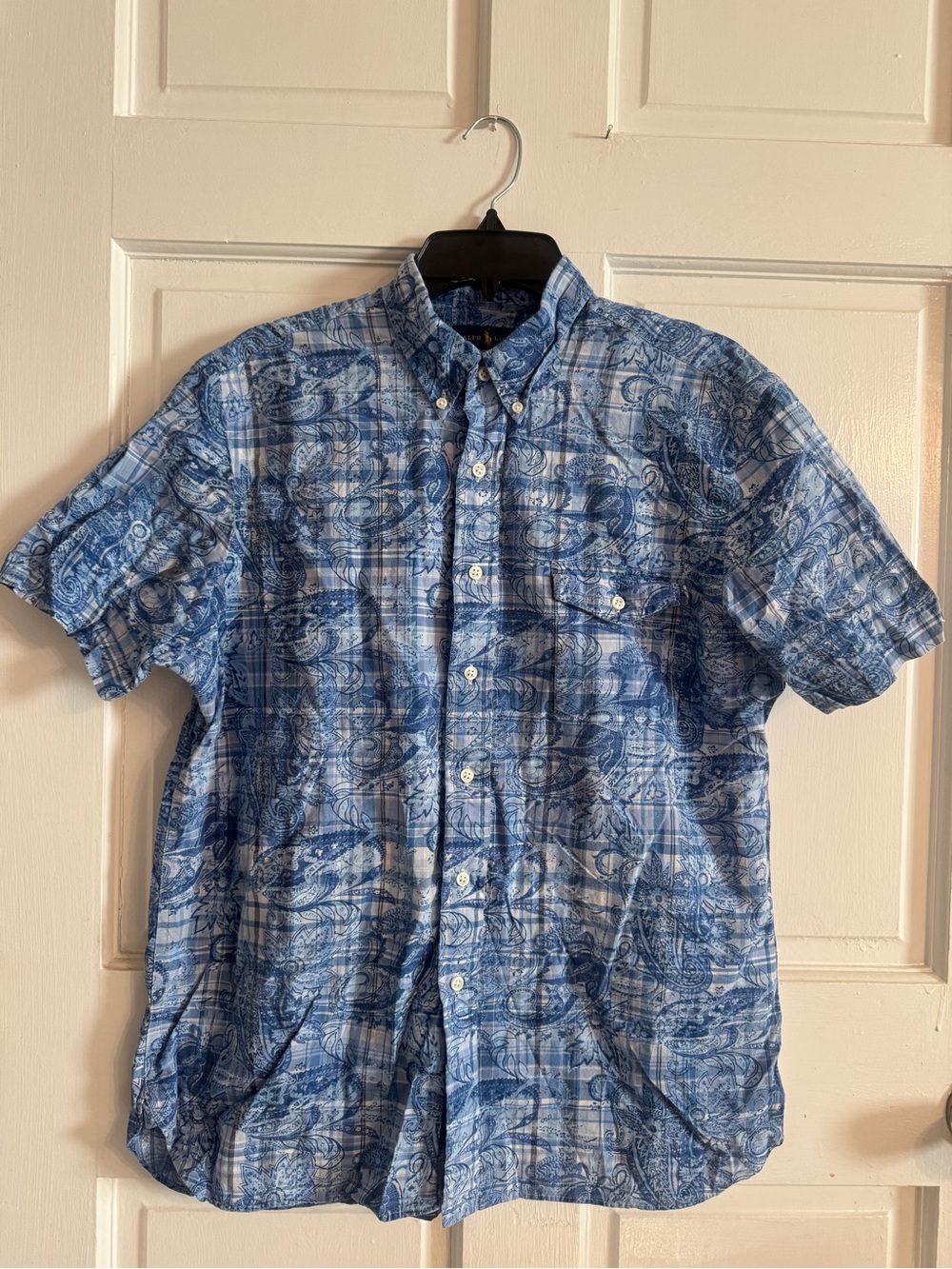 Ralph Lauren Blue Paisley & Plaid Short-Sleeve Button-Down Shirt